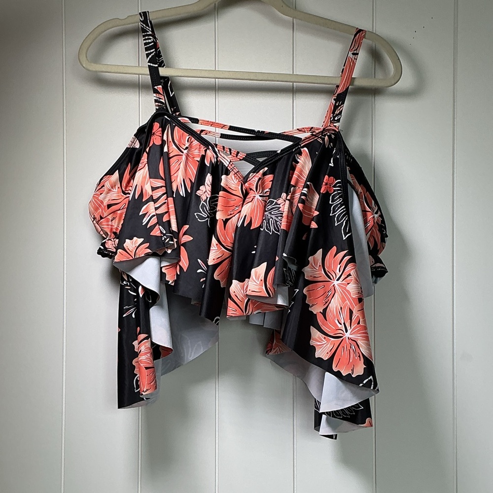 Unbranded Women's Bikini Top Plus Size 20W Adjustable Straps Black Coral Floral
